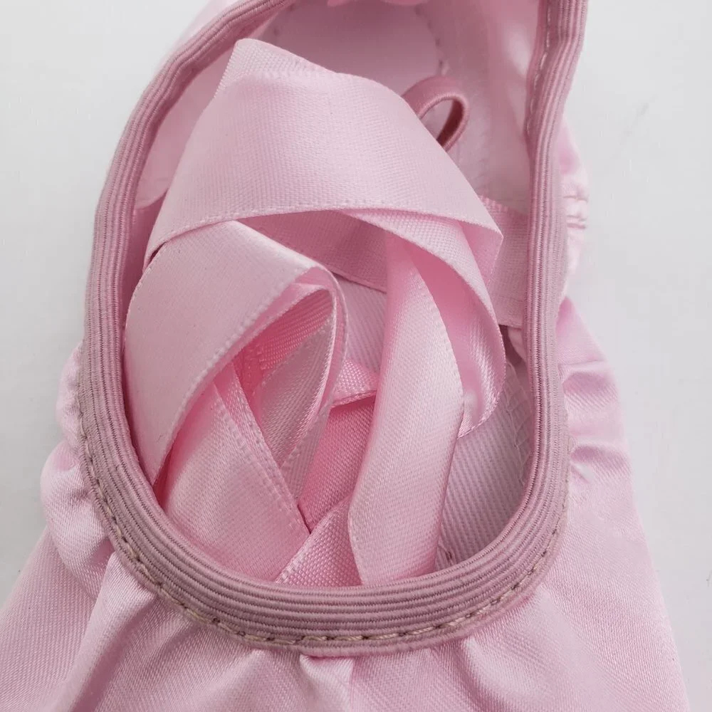 Triple Deer Toddler Girls Sz 13 Pink Satin Ribbon Leather Sole Dance Ballet Shoe